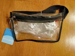 Clear Plastic Fanny Pack with Black Trim Zippered Travel Water Resistant - Picture 1 of 2