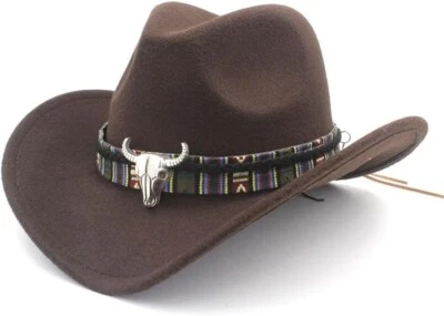Brown Western Cowboy, Cowgirl Hat, Multicolor Bull Strap, Men Women, One Size - Image 1 of 4