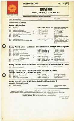 TABLA DE LUBRICACIÓN CARCASA ORIGINAL BMW 2000, 2000 C/CS/CA & 2000TI (1962-69) Foto 1 de 2