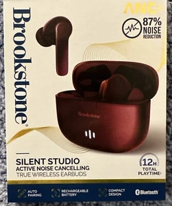 Brookstone Silent Studio True Wireless Earbuds Active Noise Cancelling Red NEW! - Picture 1 of 8