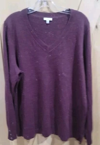 Suéter Pullover Talbots Cuello en V Manga Larga Talla XL Berenjena/Moteado - Imagen 1 de 4