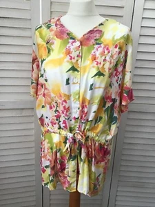 Blusa Camisa Túnica Top Botones Corbata Cintura Talla 14 Vintage STUDIO DEE Floral Vibrante - Imagen 1 de 7