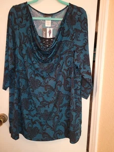 JMS Easy Dressing Plus Top Size 2X/18w/20w Career Blouse Green/Black Lace NWT - Picture 1 of 4