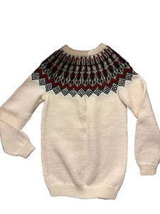 Fair Isle Sweater Handmade Knitted Wool Norwegian White Blue Red See Measuremnts - Imagen 1 de 22