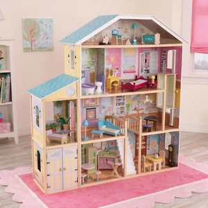 Doll House Mansion 34-Piece Furniture Set Large Dollhouse Wood Kids Girls Toys - Picture 1 of 12