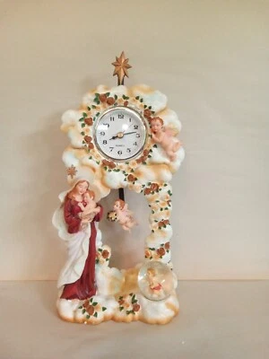 Handpainted Multi Colored Resin Codona Swing Clock Virgin Mary - Image 1 of 4