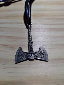Unisex Viking Fehu Rune Axe Pendant Necklace Silver Tone Corded Necklace - Picture 1 of 3