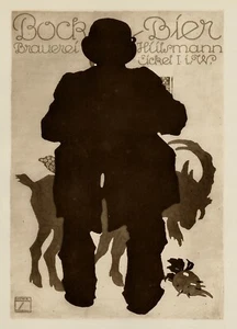 Bock Bier Brewery 1913 Ad Ludwig Hohlwein Genuine 1926 Sepia Photogravure Print - Foto 1 di 2