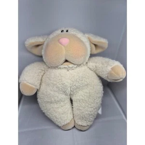 Lamb Sheep Plush Stuffed Animal Toy Pink Nose Embroidered Flowers Cream - Picture 1 of 8