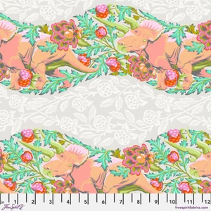 NEW! TULA PINK ROAR! TRIFECTA IN BLUSH DINOSAURS ROAR COTTON FABRIC 1/2 YD - Picture 1 of 1