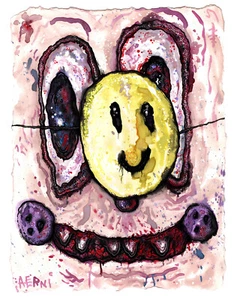 Original JUSTIN AERNI 2023 Painting outsider horror surreal dark art " MASK II " - Picture 1 of 1