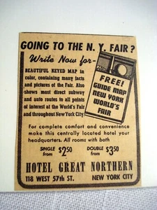 1939 Anzeige New York Weltausstellung Hotel Great Northern, New York City NYC - Bild 1 von 1