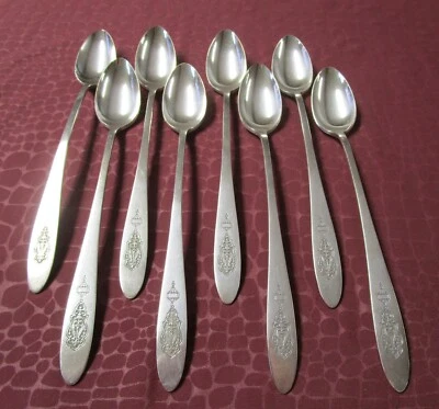 BIRD OF PARADISE 8 Iced Tea Spoons 1923 Silverplate Art Deco No Monograms    gbr - Image 1 of 4