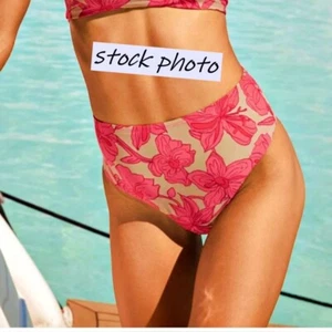 NEW LULUS Bikini Swimsuit Bottom XS Tan Coral Floral Tropical High Waist Beachy - Picture 1 of 6
