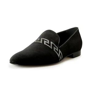 Versace Men's Black  Velour Silver "Greca" Slip On Loafers Shoes US 8 IT 41 - Picture 1 of 8
