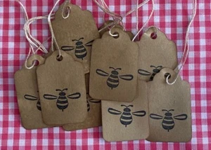 25 xsmall PRIMITIVE BUMBLE BEE coffee stained handmade spring Hang Tags lot - Picture 1 of 4