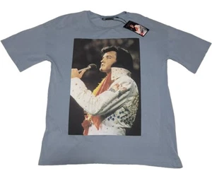 ELVIS PRESLEY ZARA Shirt Short Sleeve Blue dazzled Back Size Small 26” X 20” New - Picture 1 of 8