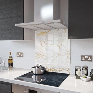 Glass Splashbacks White Gold Veins Glass and Accessories - Made By Premier Range - Picture 1 of 6