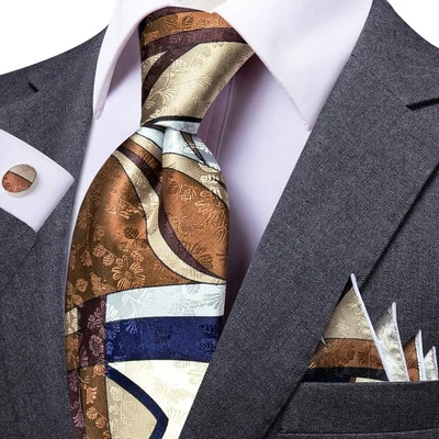 Corbata tejida de cachemira negra dorada azul marino para hombre corbata de boda pañuelo conjunto de gemelos corbata Foto 1 de 4