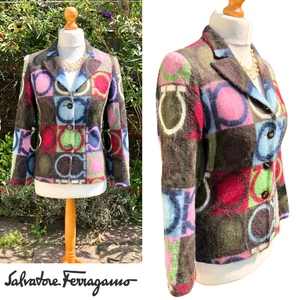 Vintage Salvatore Ferragamo Jacket Patchwork Logo Pattern UK 10 | US 8 (18” P2P) - Picture 1 of 24