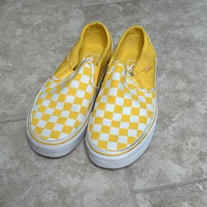 Vans Yellow and White Checkered Slip Ons 6 Woman Unisex - Picture 1 of 9