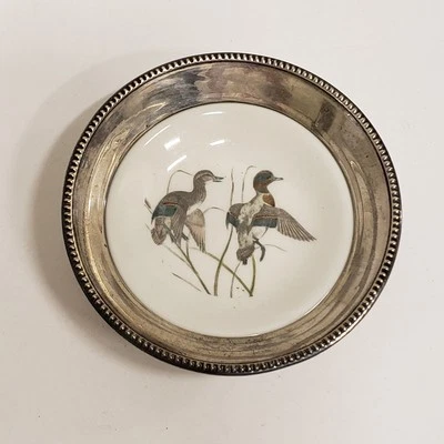 Whiting Sterling Silver China Green Wing Teal Ducks Dish - Image 1 of 4