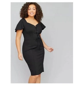 NWT LANE BRYANT Plus Size 22 2XL Flutter Sleeve Sheath Dress Black LBD Corset - Picture 1 of 9