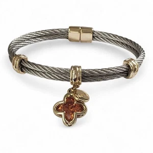 Stainless Steel Cable & Gold Tone Bracelet November Birthday Citrine Hued CZ - Picture 1 of 6