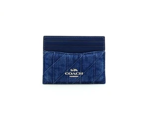 Estuche para tarjetas de identificación Coach Denim acolchado delgado nuevo con etiquetas CAT70 - Imagen 1 de 2