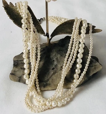 Multi-Strand Faux Pearl Necklace 18” Smooth Dented Beads - Image 1 of 4