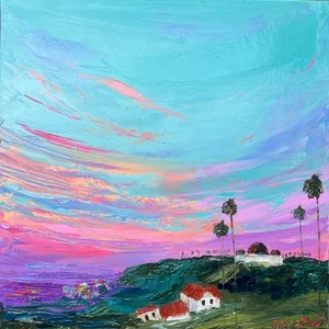 Griffith Observatory Original Unikat Ölgemälde zeitgenössisch Impasto - Bild 1 von 11