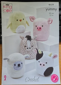 King Cole Yummy Chenille Chunky Crochet Pattern - 9177 Toys Farmyard Animals - Picture 1 of 8
