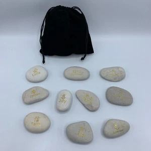10 Stück Inspirierende Natürliche Weiße Steine Graviert Glaube Steine Positive Worte - Bild 1 von 6