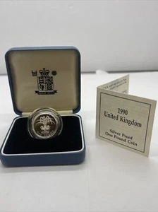 1990 Royal Mint Royal Shield £1 One Pound Silver Proof Coin Box Coa - Picture 1 of 4