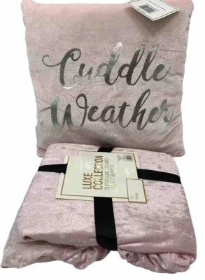 Throw Blanket Luxe Collection Pink Velvet And Pillow Valentines Gift New - Image 1 of 4