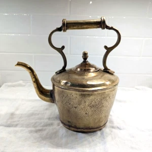 Antique Solid Brass Handmade Teapot Kettle Hammered Moroccan Riveted Deco READ - Picture 1 of 14