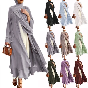 Dubai Chiffon Open Cardigan Abaya Scarf Hijab Dress Muslim Women Kaftan Dress - Bild 1 von 22