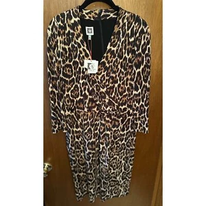 NUEVO CON ETIQUETAS VESTIDO ESTILO ENVOLVENTE ELÁSTICO LEOPARDO ANNE KLEIN; TALLA XL - Imagen 1 de 2