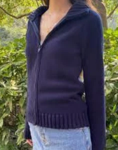 BRANDY MELVILLE Women's Cotton Knit LIZZIE Ful Zip Sweater Jacket Size XS/S READ - Picture 1 of 8