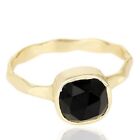 Natural Black Onyx 925 Sterling Silver Cushion Shape Ring Gold Plated Jewelry