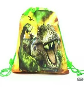 Children's green Dinosaur PE school bag drawstring storage party favour bag UK 