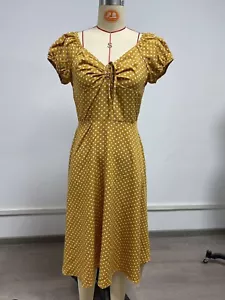 Women's short-sleeved dress yellow Drawstring A-line skirt Mid-length summer - Picture 1 of 5