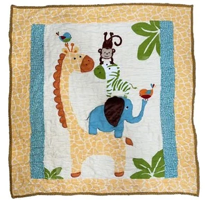 Handmade Safari Zoo Animals Nuetral Flannel Baby Quilt Blanket Giraffe 34x36 - Picture 1 of 10