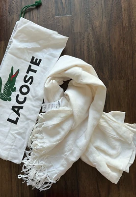Новый с ярлыками Lacoste белый 100% хлопок шарф с оригинальной мешок для пыли (A60345) - Изображение 1 из 4