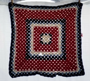 Vintage Knitted/ Crochet Pillow Sized Throw 24"x24" Tattered For Repair/ Pattern - Picture 1 of 12