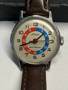 Vintage Acqua Timex Time Teaching Teacher Mechanical Wind Up Watch Red Blue Dial - Picture 1 of 10