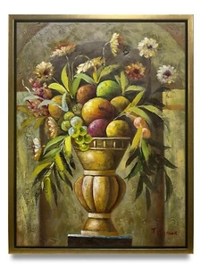 Pintura al óleo artística original de Nueva York de flores y frutas de bodegones sobre lienzo 12x16 enmarcada - Imagen 1 de 6