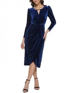 New $128 Kensie Women's Midi Long Sleeve V-Neck Sheath Dress A4282 - Picture 1 of 18