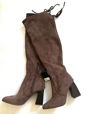 Forever 21 Botas para Mujer Sobre la Rodilla Imitación Gamuza Tacón Bloque Marrón NUEVAS ~ Talla 8 Foto 1 de 4