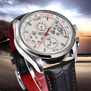 PAGANI DESIGN Chronograph Men's Watches Japan Quartz Watch Genuine Leather+Box - Foto 1 di 12